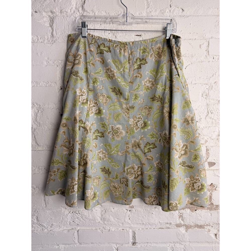 Liz Claiborne Villager Floral Skirt Green Blue A Line Lined Size 14 Lightweight